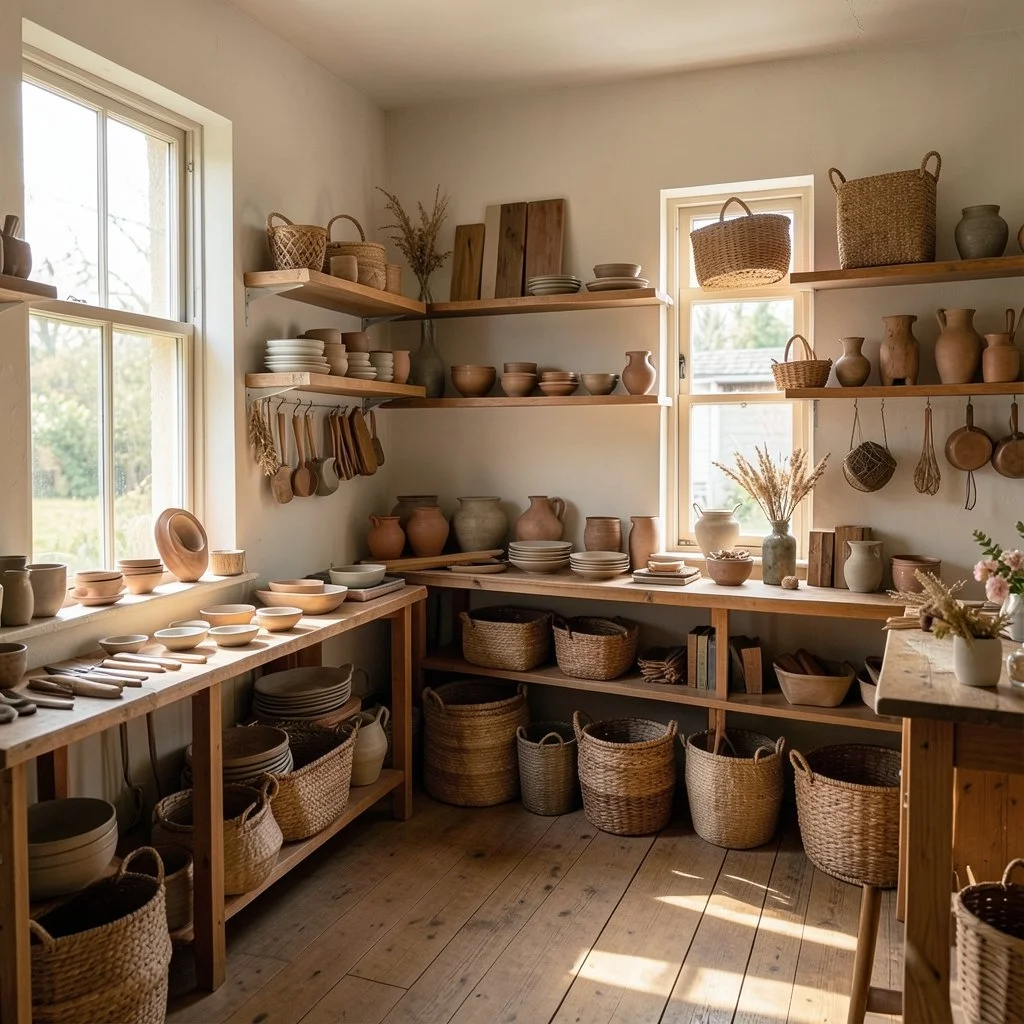 Workshop with pottery and baskets